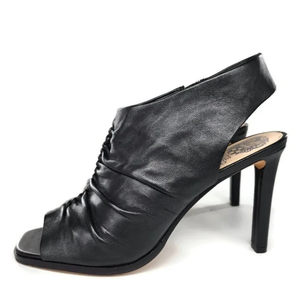 Vince Camuto Jenett Black Leather Rouched Open-Toe Sling-Back High-Heel Sandals - Picture 4 of 11